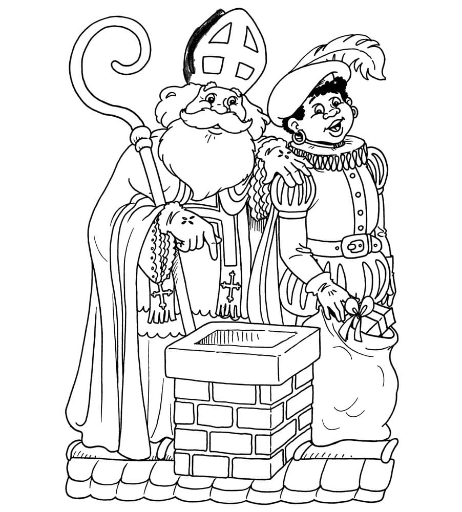 Sinterklaas en Piet op het dak