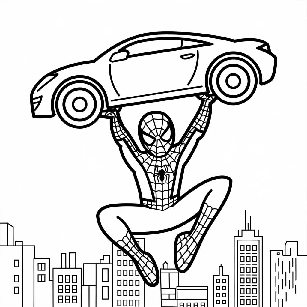 Spiderman vangt een auto