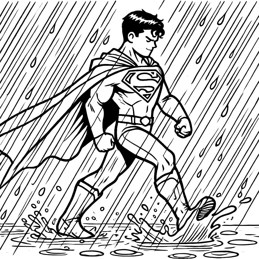 Superman loopt in de regen