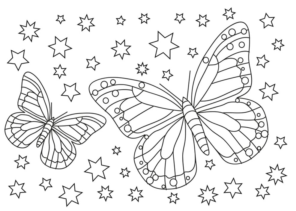Vlinder en sterren kleurplaten