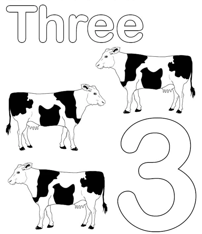 Cijfer 3 met koeien