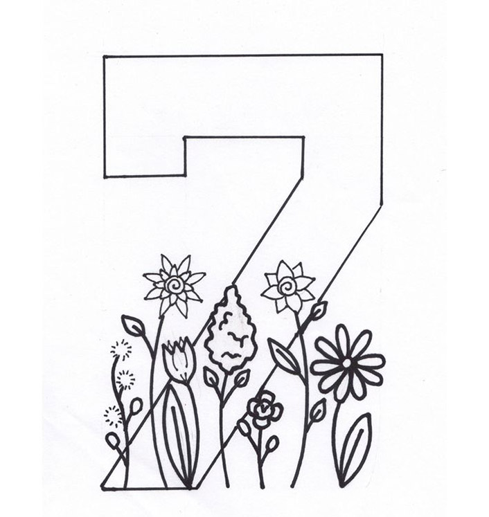 Cijfer 7 met bloemen