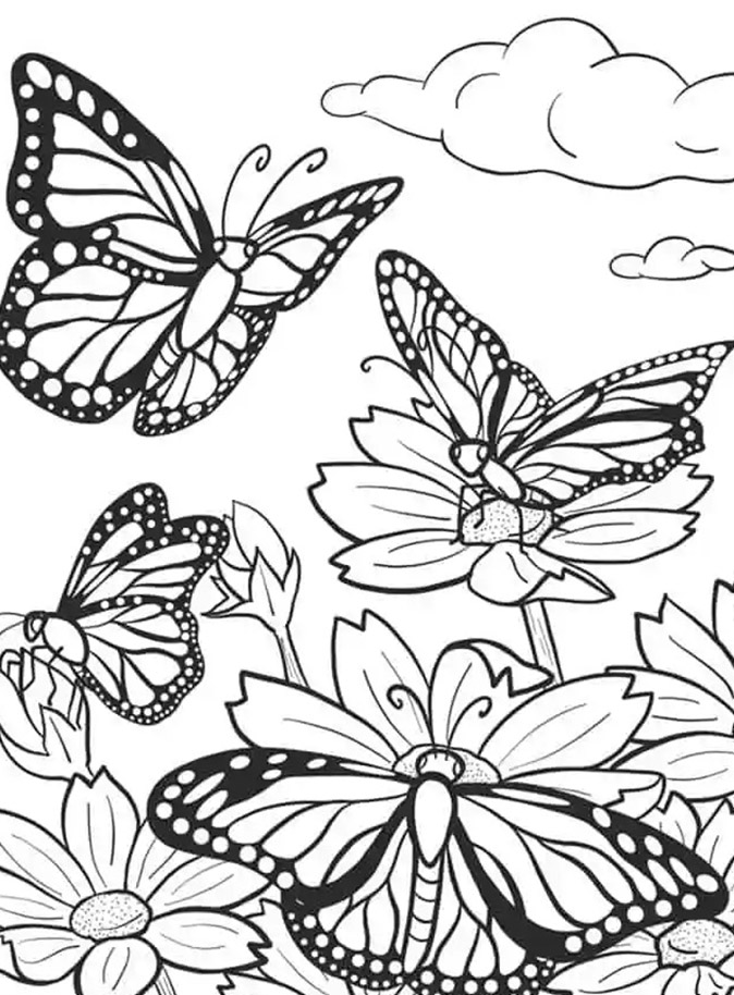 vlinder met bloemen kleurplaat