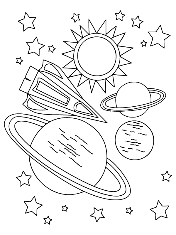 Planeten en puntige raket in de ruimte