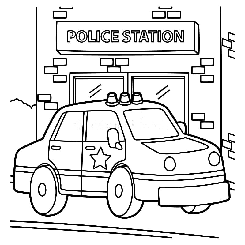 Politieauto en politiebureau