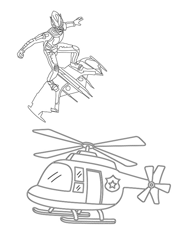 Vliegende groene kobold boven de helikopter