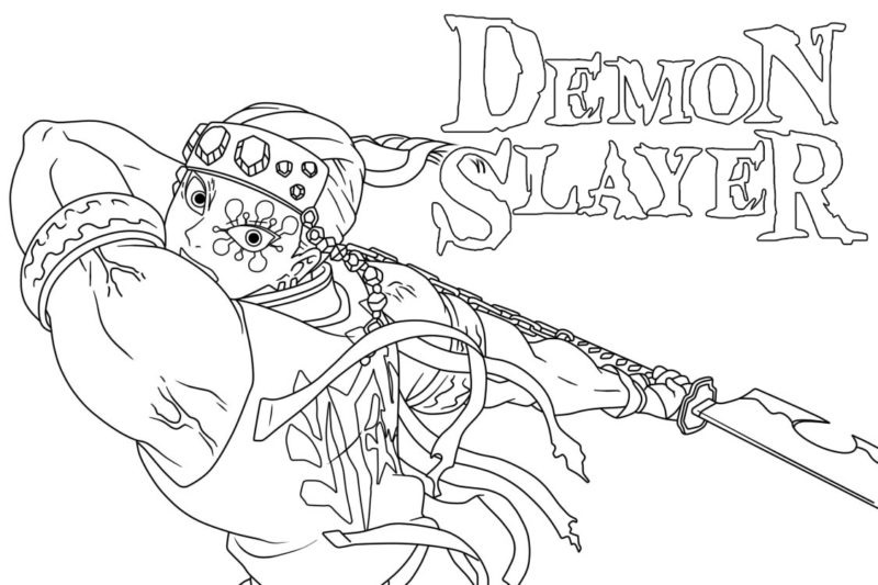 Gedetailleerde kleurplaat van Tengen Uzui uit Anime Demon Slayer 2