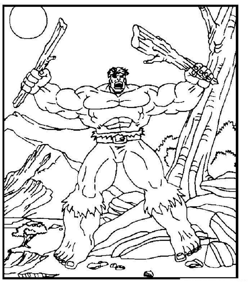 Hulk in de vorm van een primitieve man met twee knuppels