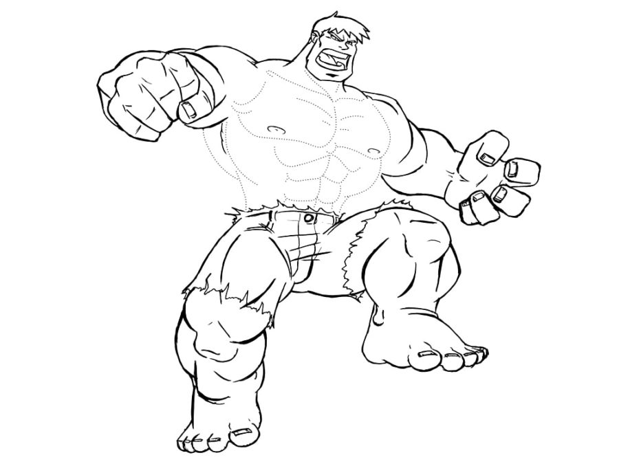 Hulk kleurplaat met contouren om het lichaam van de held te schetsen