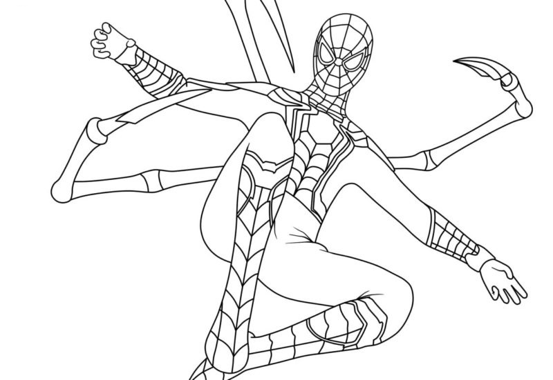 IJzeren spiderman die van bovenaf springt