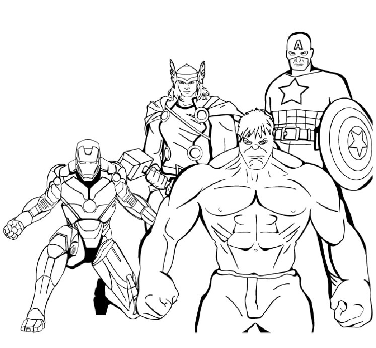 Marvel's Avengers met de hoofdpersoon uit dit kleurboek