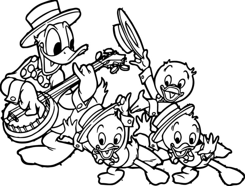 Muzikaal concert van Donald en zijn neefjes
