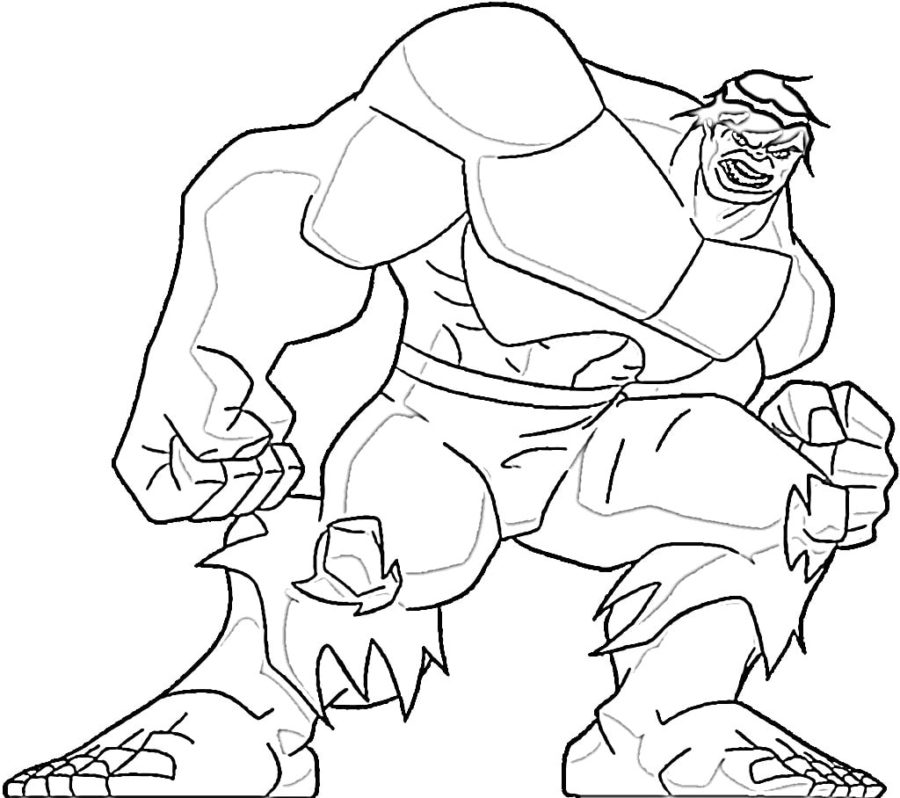 Ongebruikelijke tekening van de Hulk om in te kleuren
