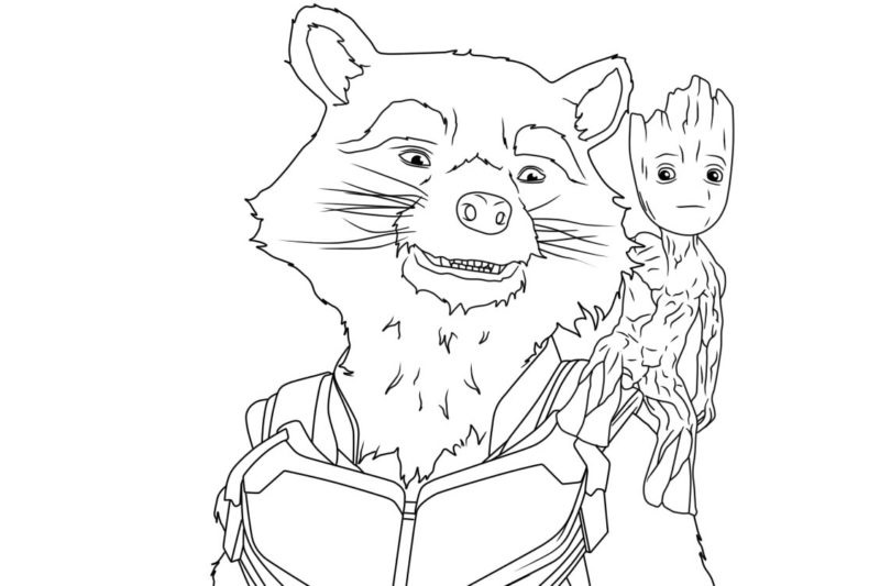 Rocket Raccoon en Baby Groot uit Guardians of the Galaxy 2 kleurplaat