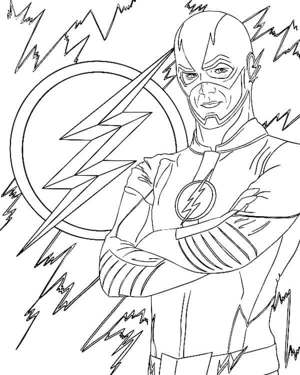 Serious Flash op de achtergrond van zijn badge.