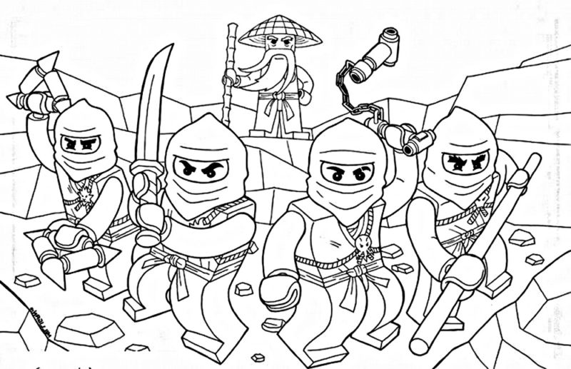 The entire ninja team led by the wise Master Wu