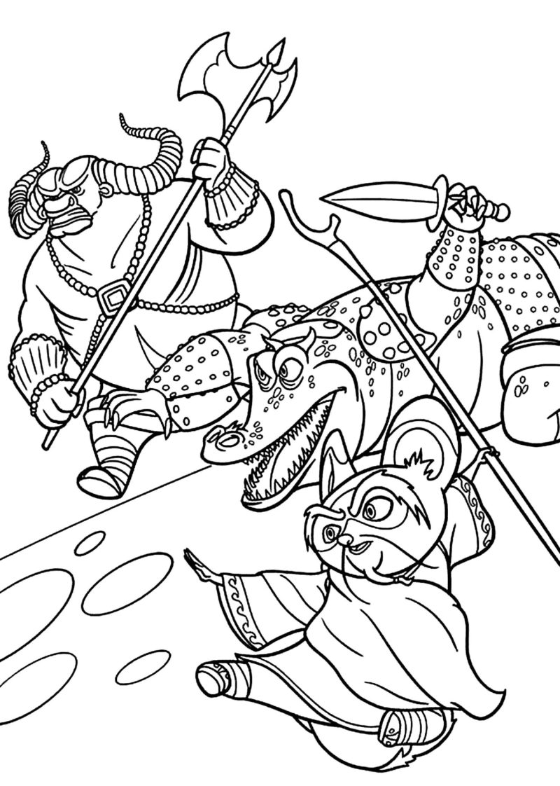Woedende stier, krokodil en meester Shifu vechten terug tegen de vijand