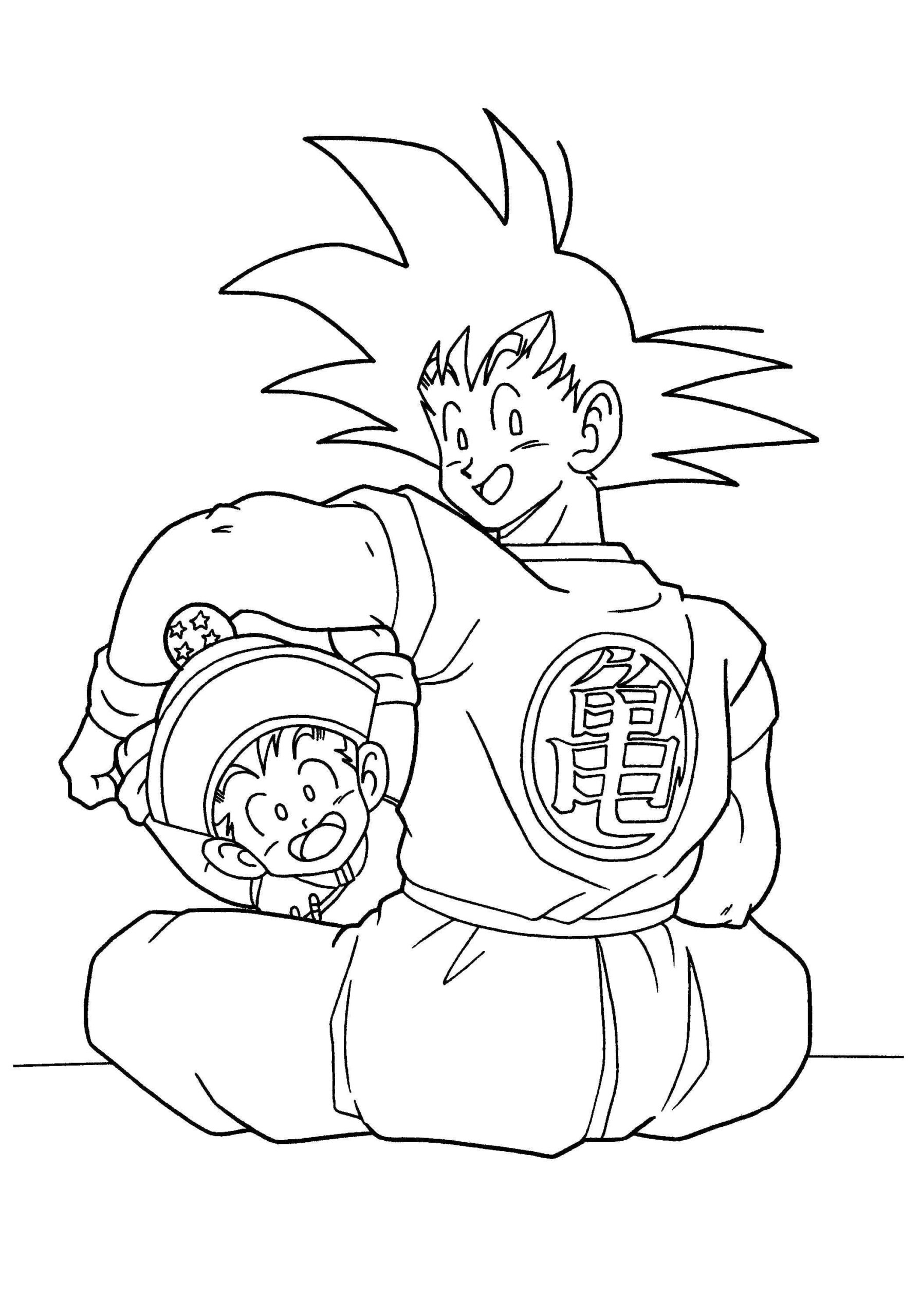 Zoon Goku speelt met zijn zoon