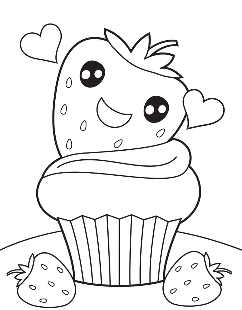 Kawaii Aardbei Cupcake