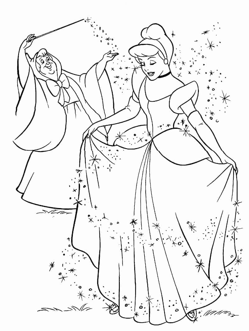 Prinses Assepoester En Fairy Godmother Kleurplaten