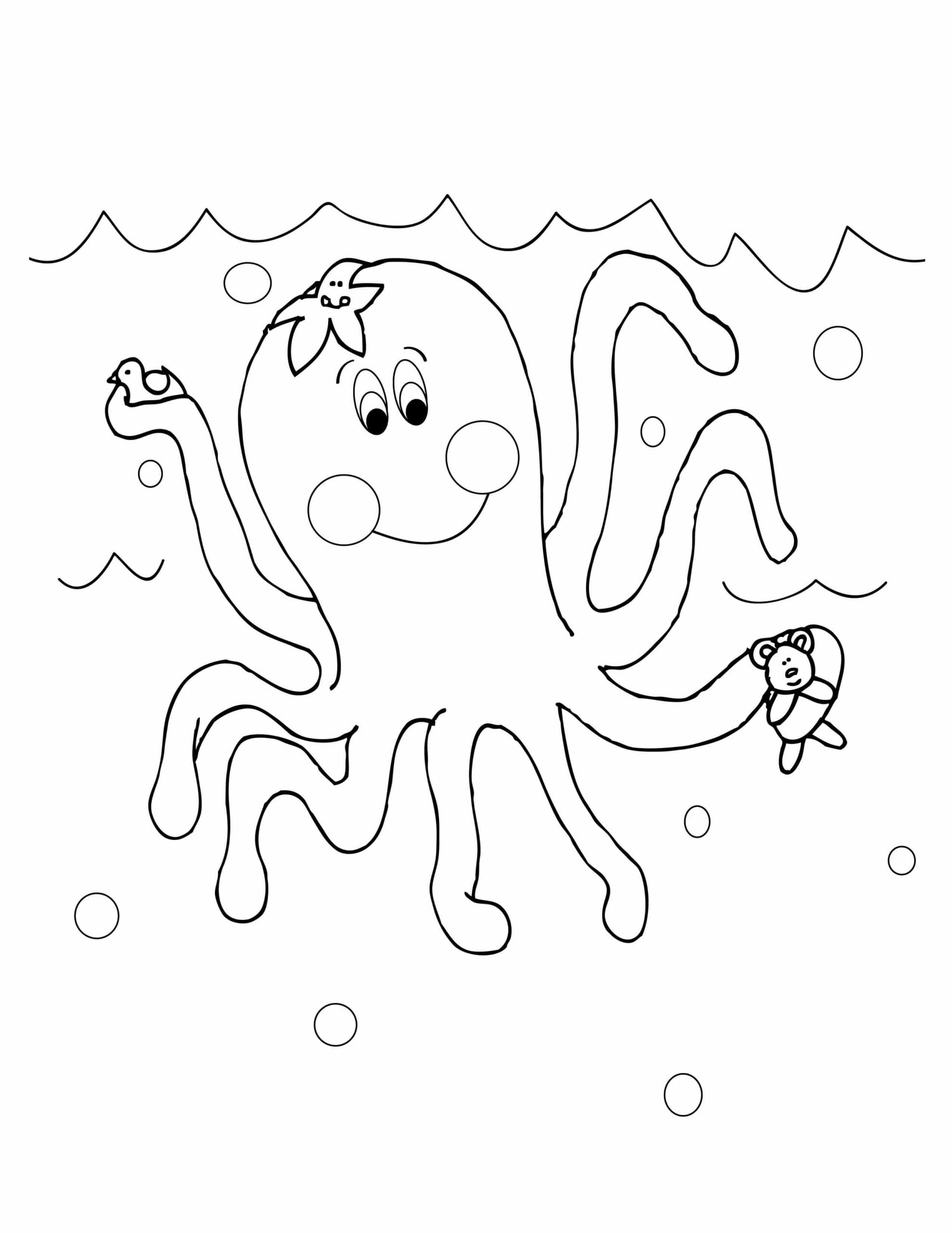Lachende Octopus Holding Teddybeer geschaald
