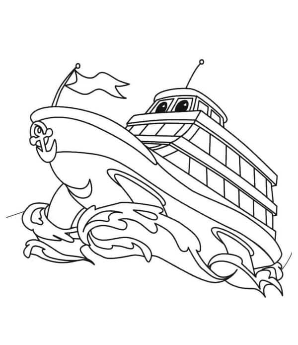 Grote Cartoonboot Die De Golven Snijdt