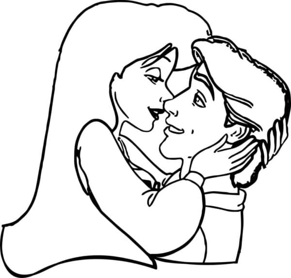 Cartoon paar verliefd knuffelen