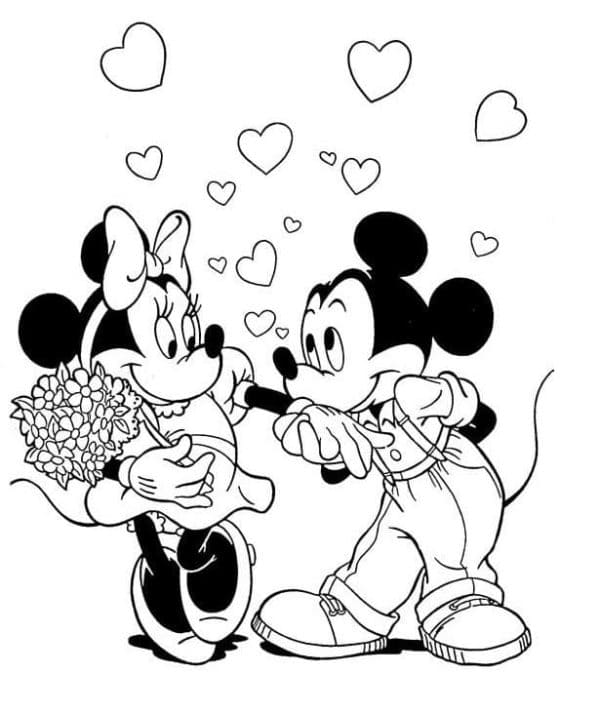 Mickey Mouse en Minnie Mouse verliefd