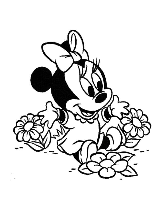 Kleine Minnie tussen de bloemen
