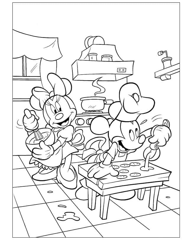 Mickey en Minnie maken samen pannenkoeken