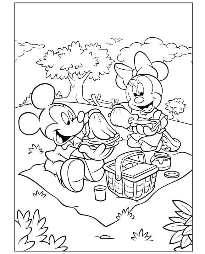 Mickey mouse en Minnie muis op Picnic
