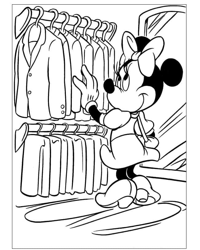 Minnie kijkt naar jassen