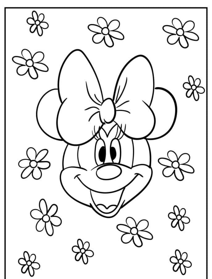 Minnie mouse tussen de bloemen