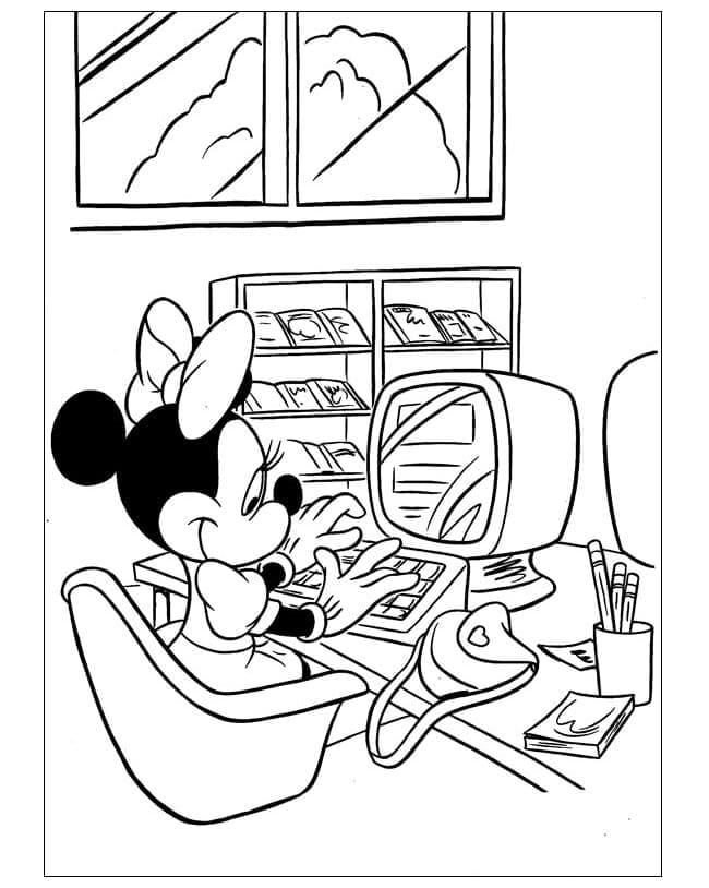 Minnie werkt op de computer