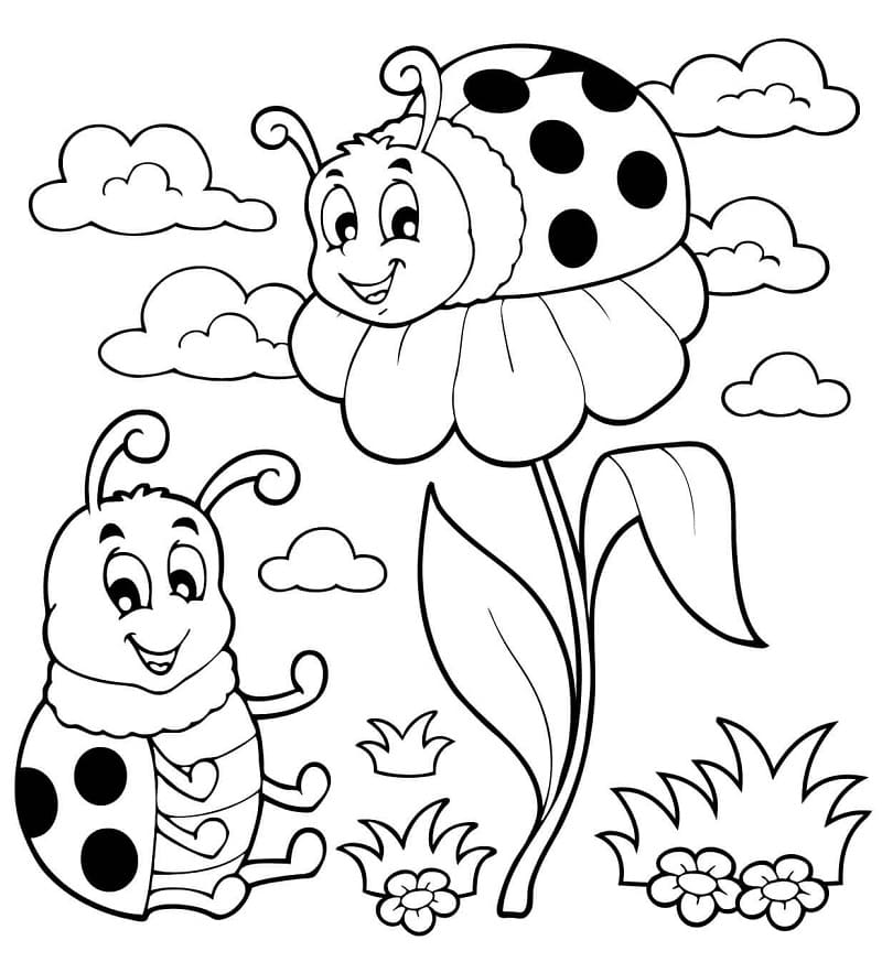 Lieveheersbeestje en bloemen eenvoudig voor kleuterschool