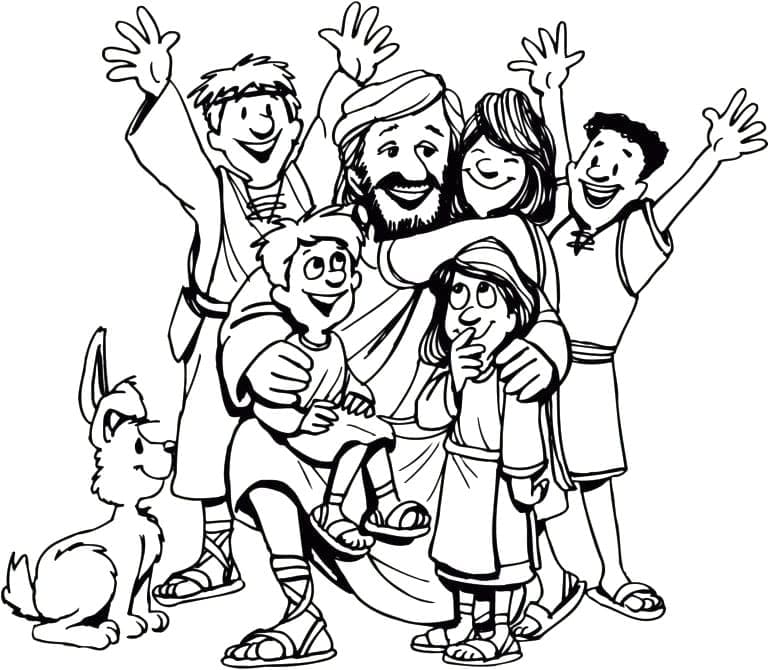 Jezus en gelukkige kinderen