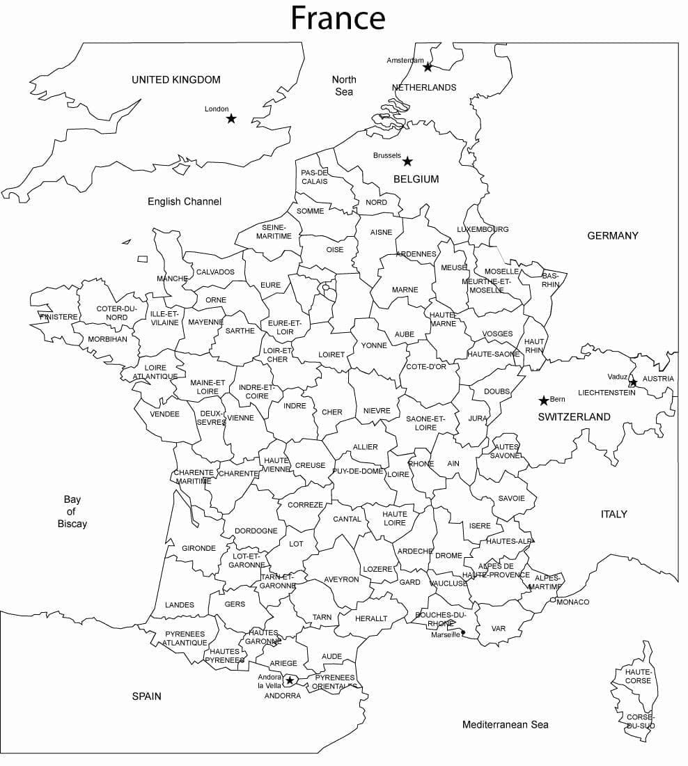 Frankrijk kaart afdrukbaar