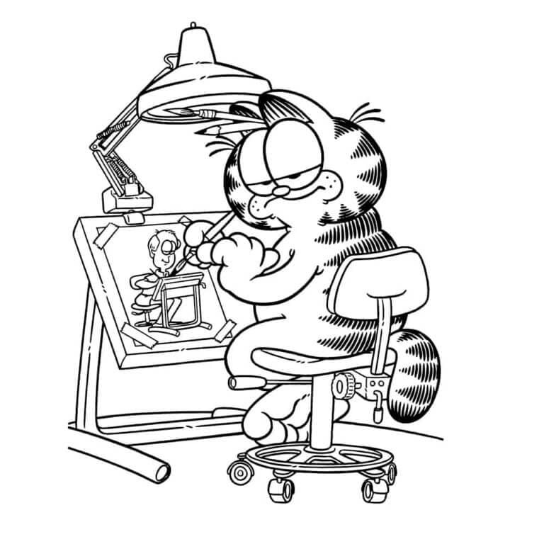 Garfield schildert een schilderij
