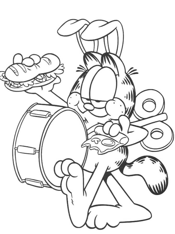 Garfield speelt de trommel