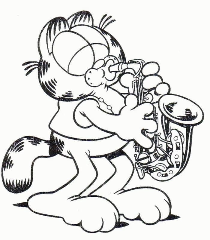 Garfield speelt saxofoon