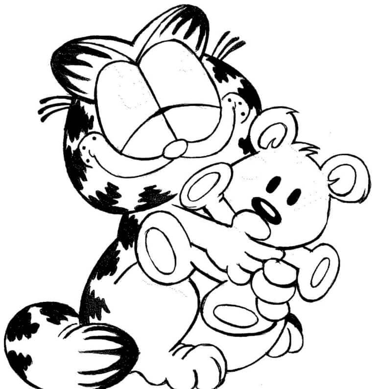 Schattige Garfield met een teddybeer