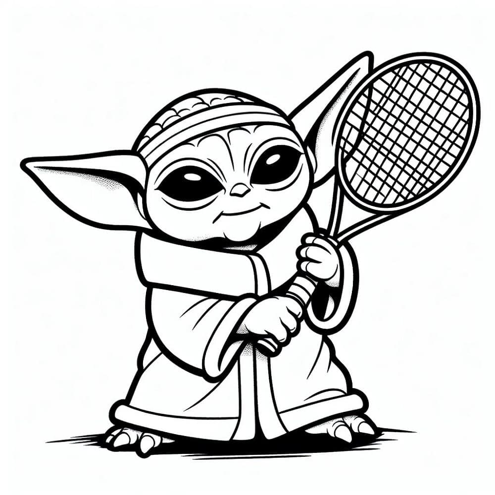 Baby Yoda speelt tennis