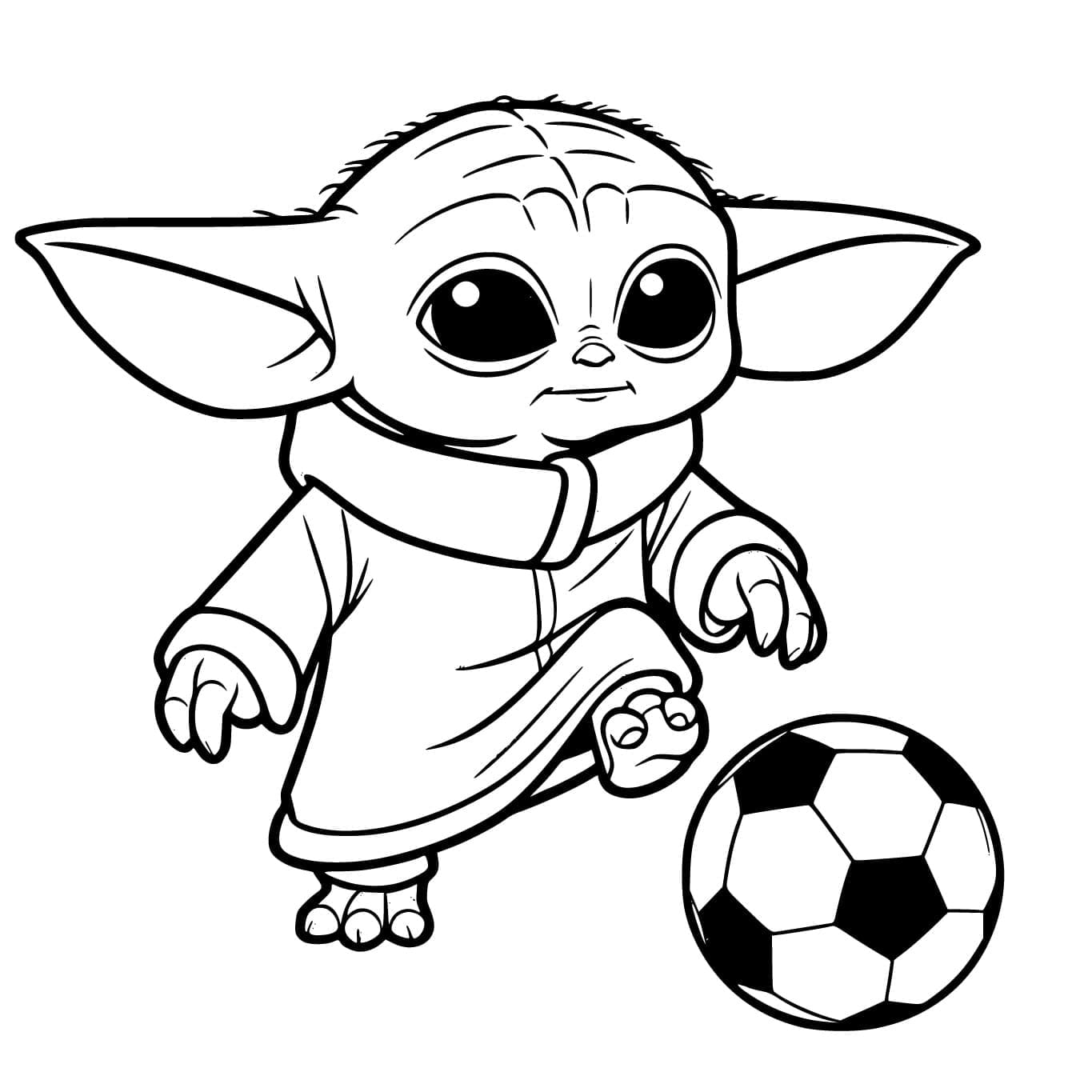 Baby Yoda speelt voetbal