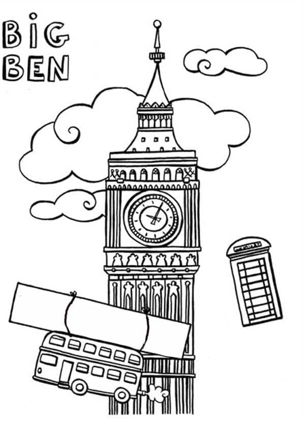 Big Ben met bus en cloud