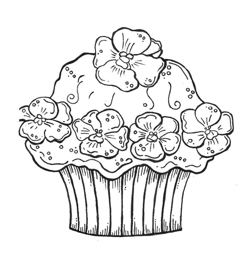 Bloemen op Cupcake