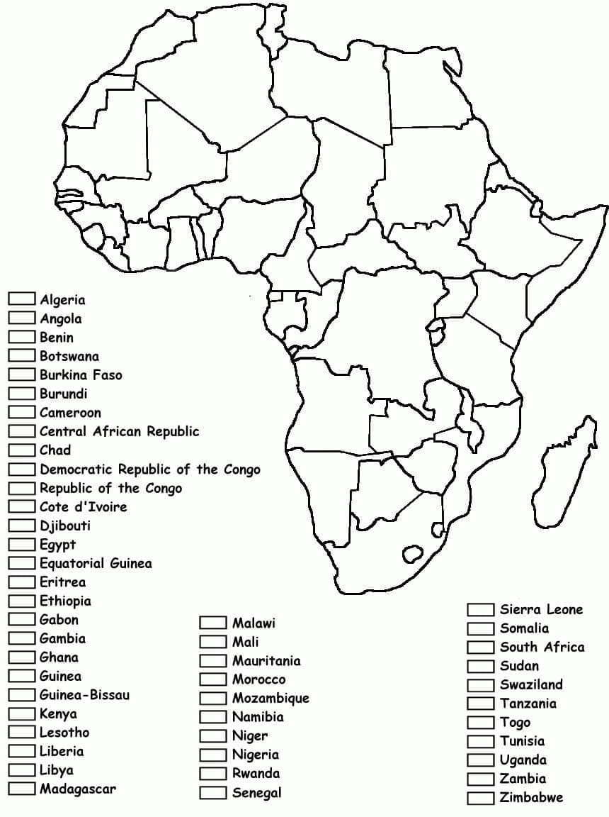 Lege kaart van Afrika voor studenten