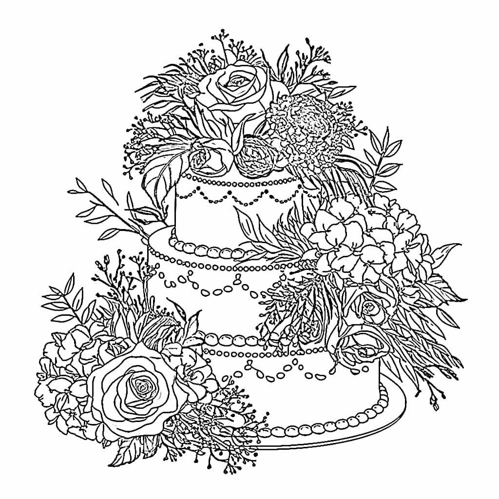 Bruidstaart Met Veel Grote Bloemen Kleurplaat Kinderen Kleurplaat