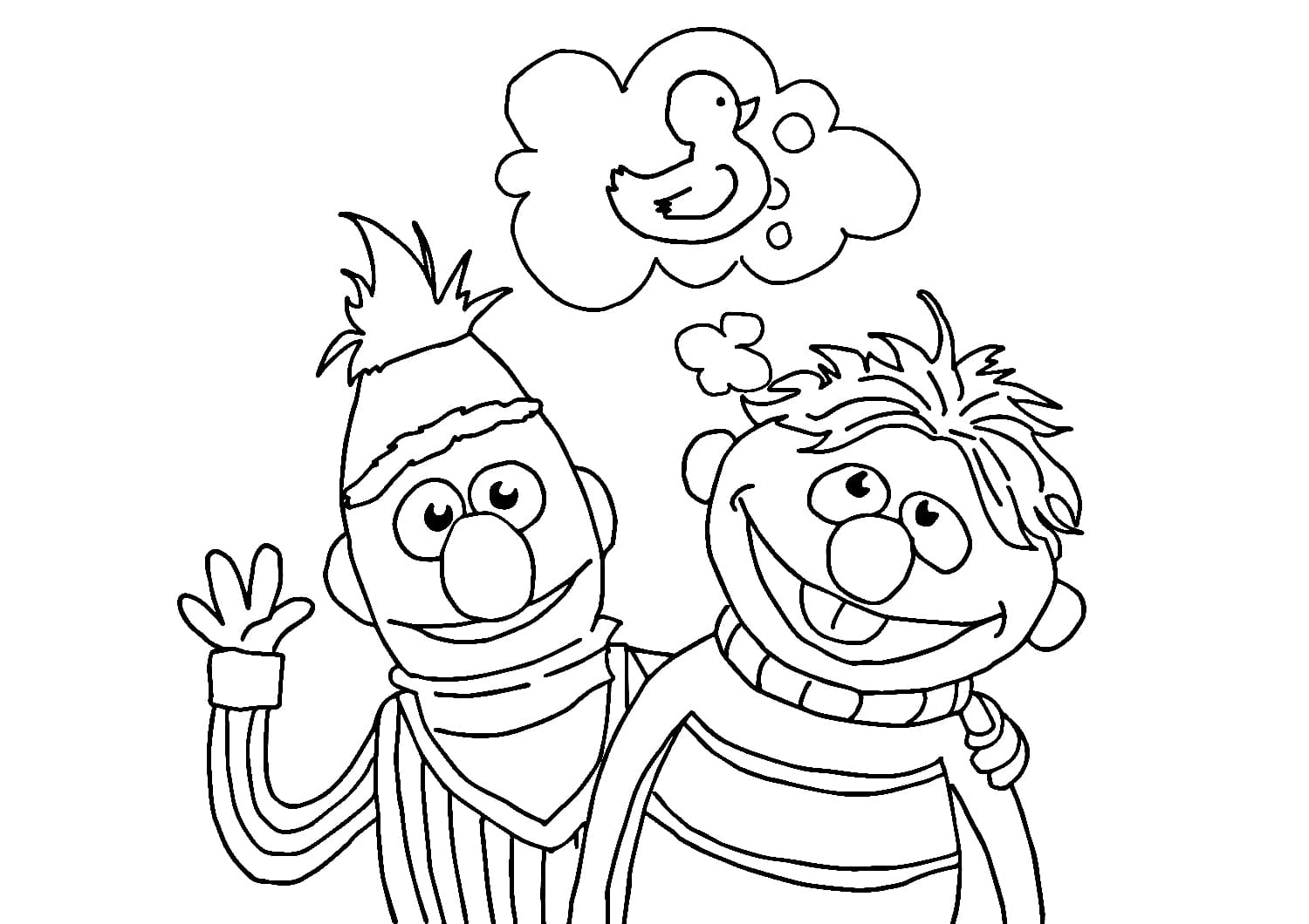 Bert en Ernie denken eend