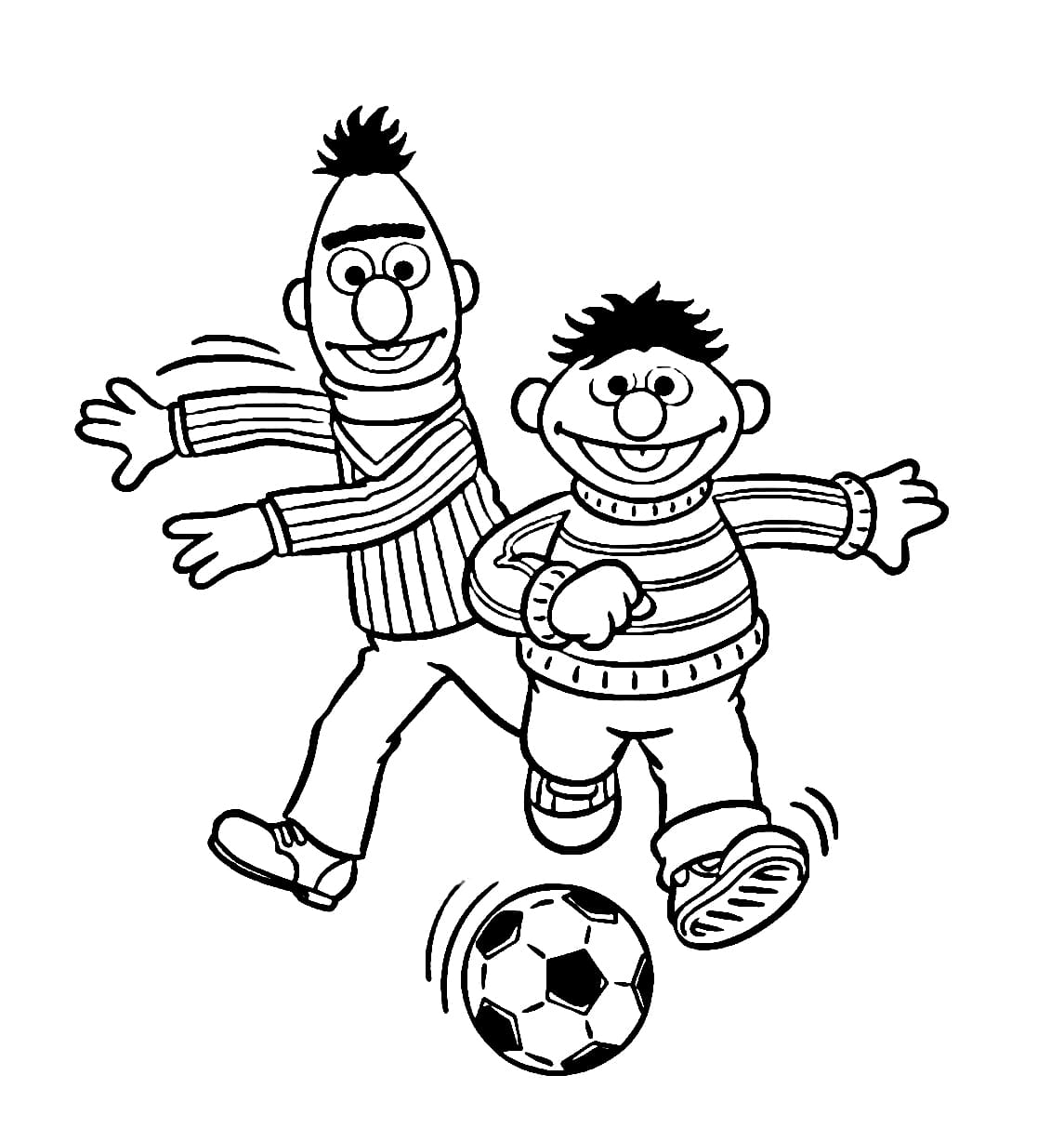 Bert en Ernie zijn aan het voetballen