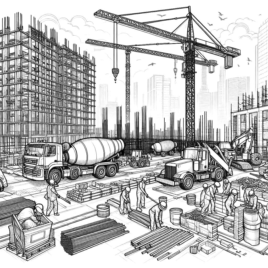 Bouwplaats Staan Veel Machines Kleurplaat Kinderen Kleurplaat